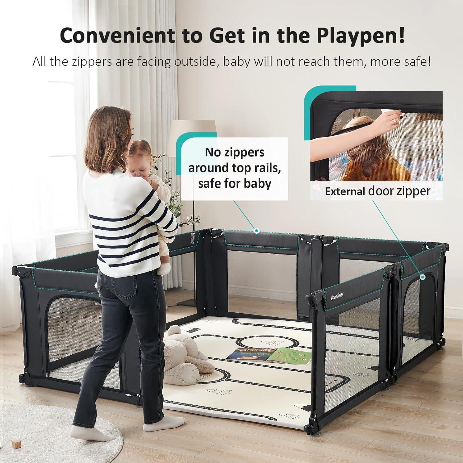 Parque Infantil Plegable Doradotey 200x180 cm Negro Ajustable