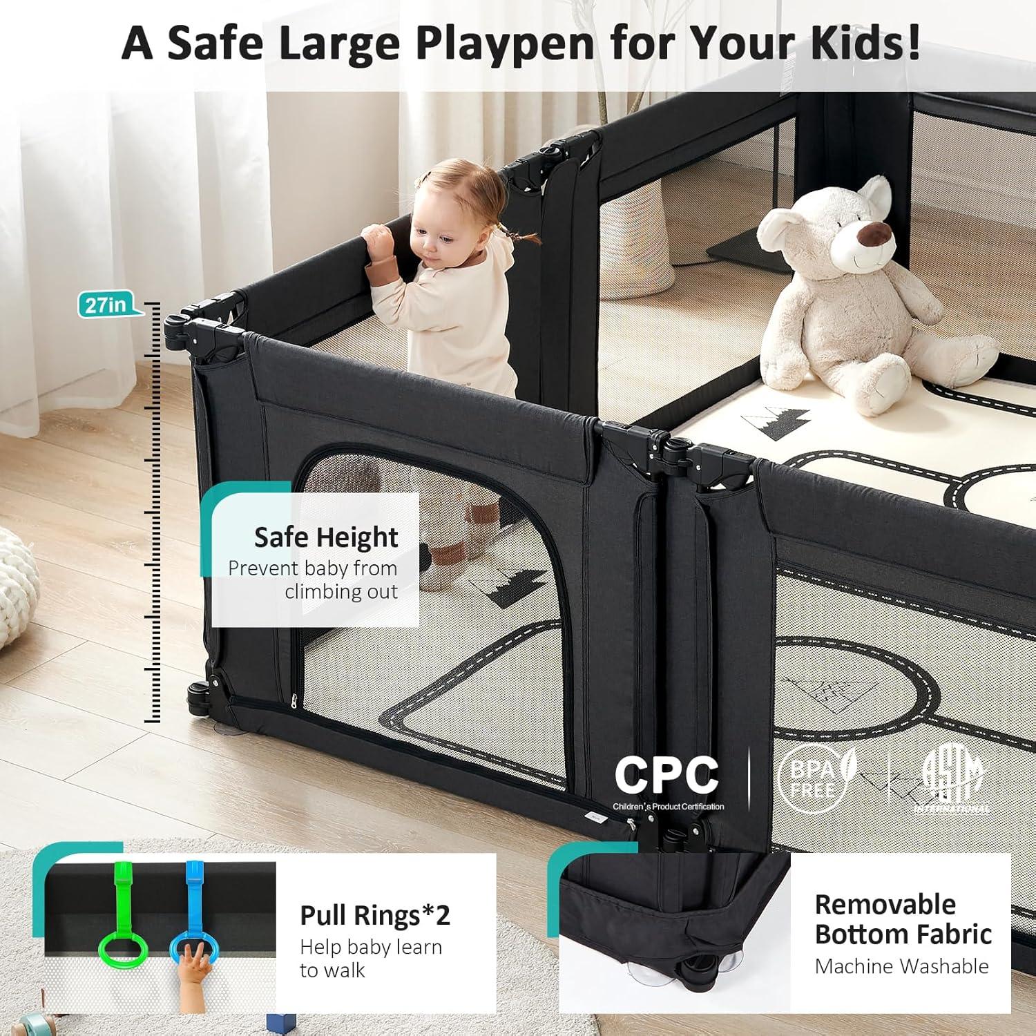 Parque Infantil Plegable Doradotey 200x180 cm Negro Ajustable