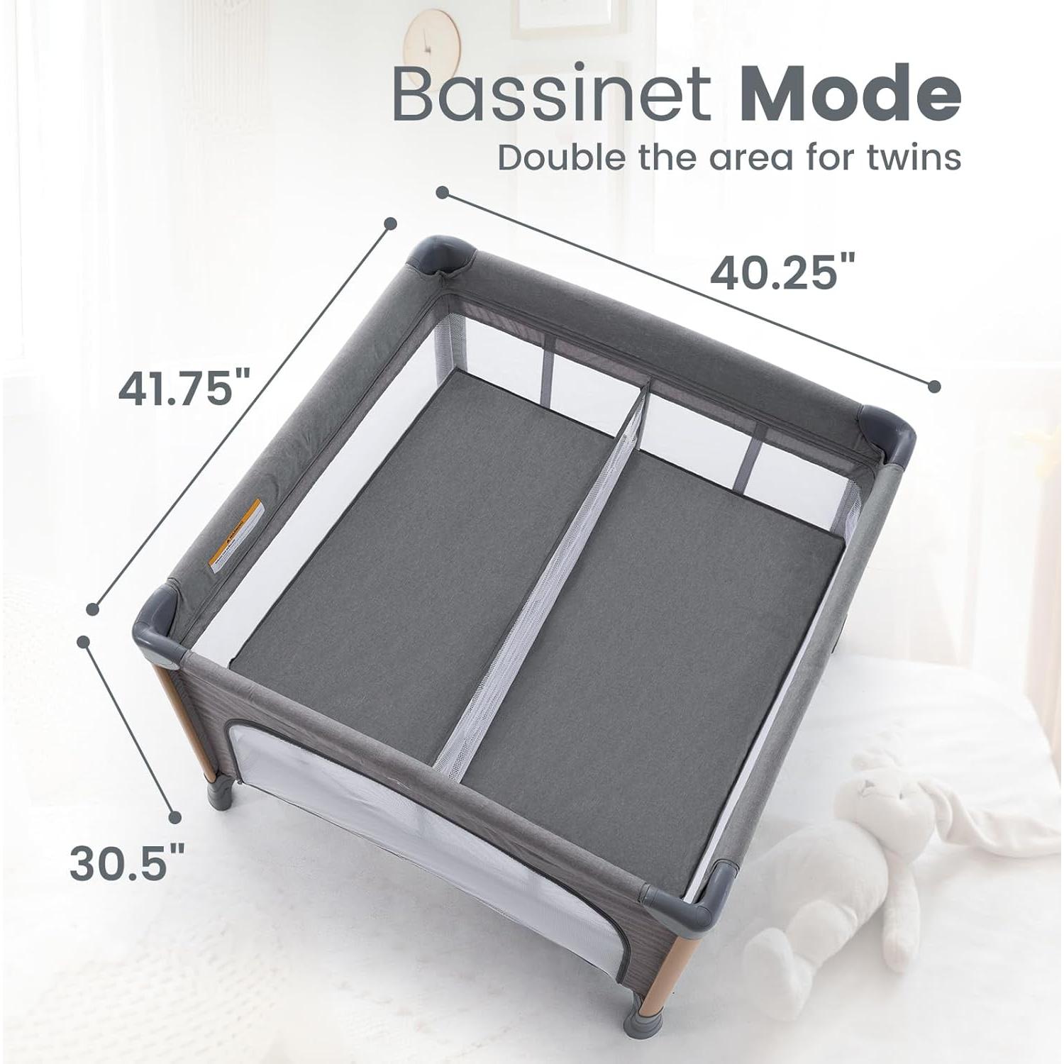 Cuna portátil gemelar Okaytwins T-711 gris 114.3x114.3 cm