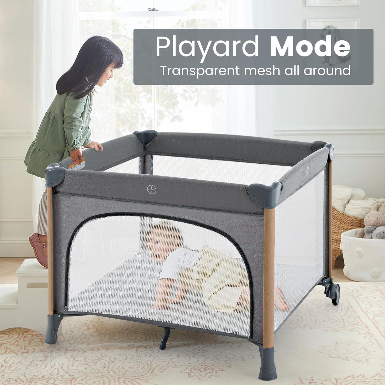 Cuna portátil gemelar Okaytwins T-711 gris 114.3x114.3 cm