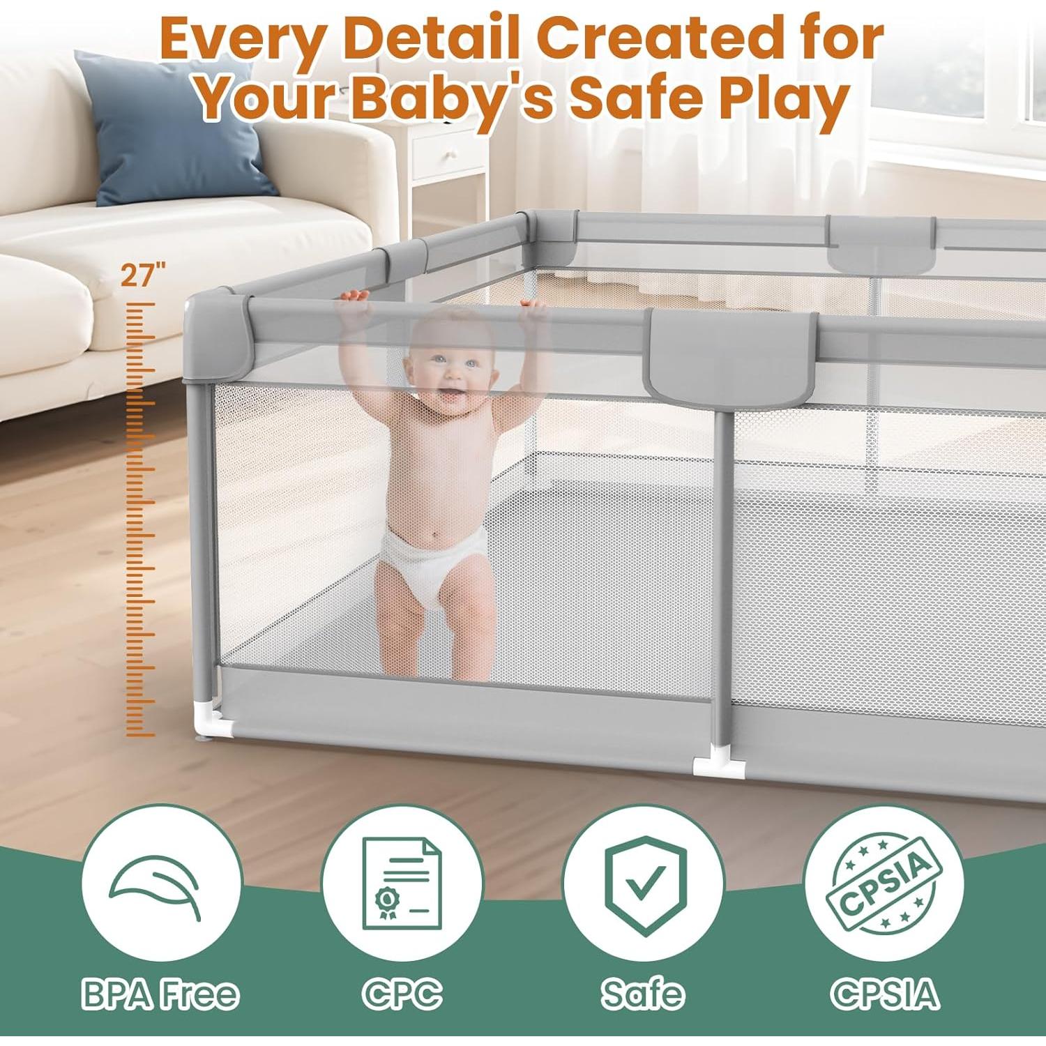 Parque para Bebés Omzer 188x127 cm - Cerca Segura con Ventosas