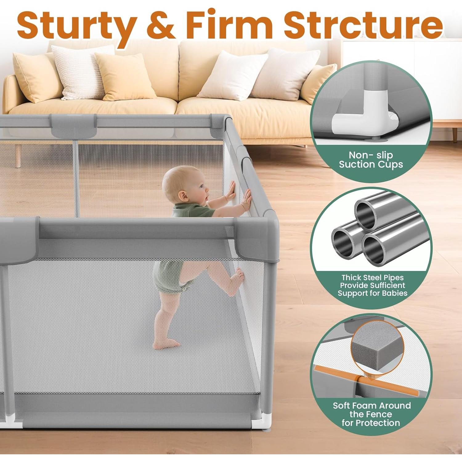 Parque para Bebés Omzer 188x127 cm - Cerca Segura con Ventosas