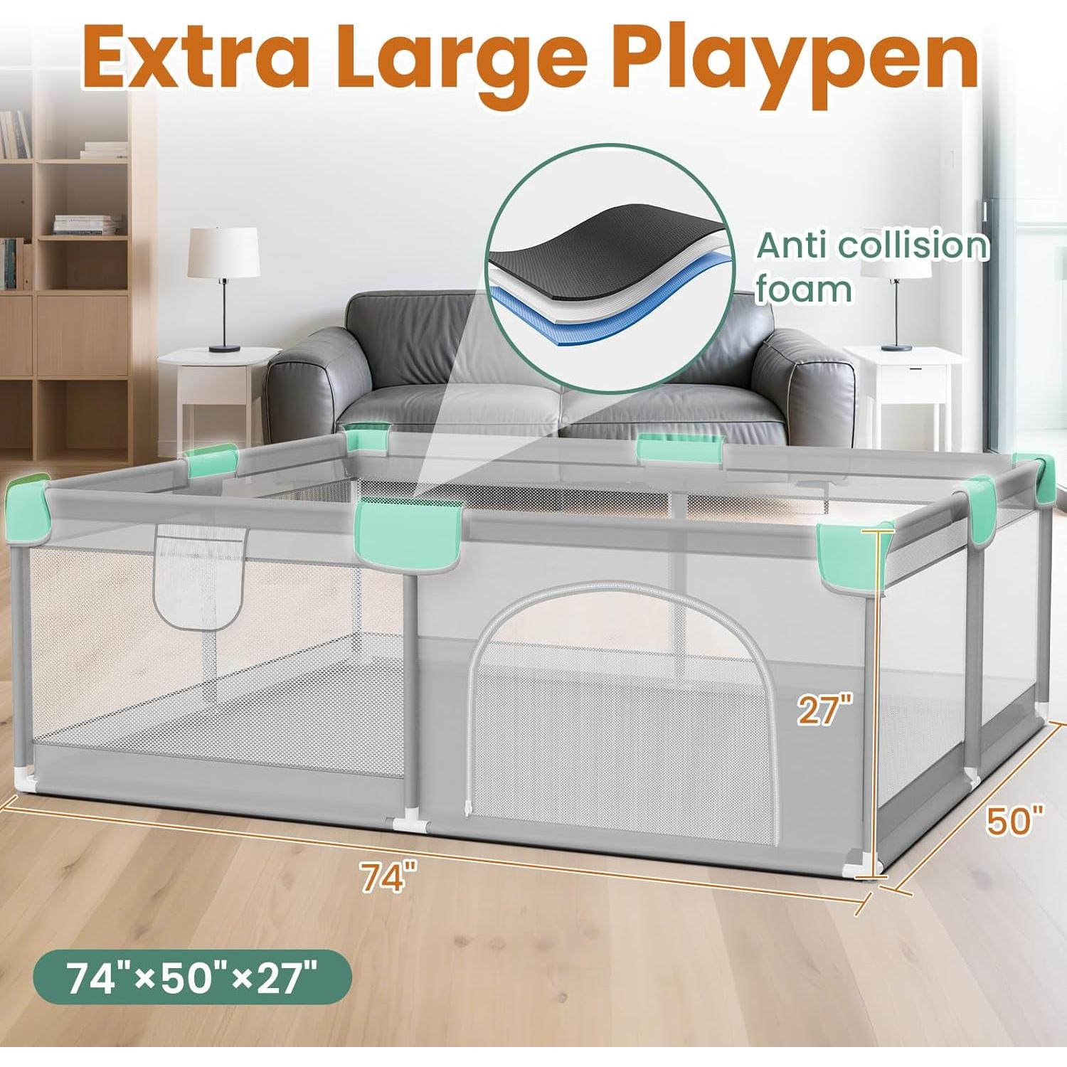 Parque para Bebés Omzer 188x127 cm - Cerca Segura con Ventosas