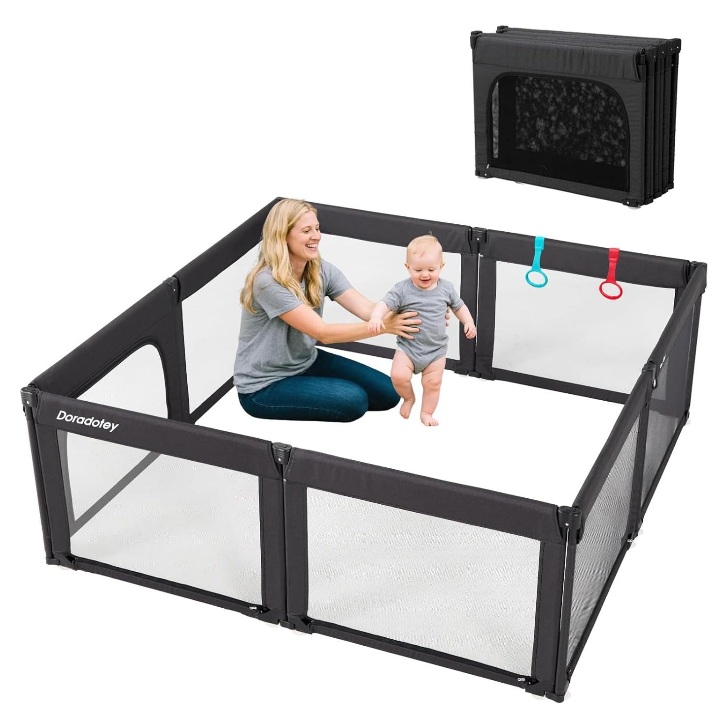 Parque Infantil Plegable Doradotey 200x180 cm Negro Ajustable