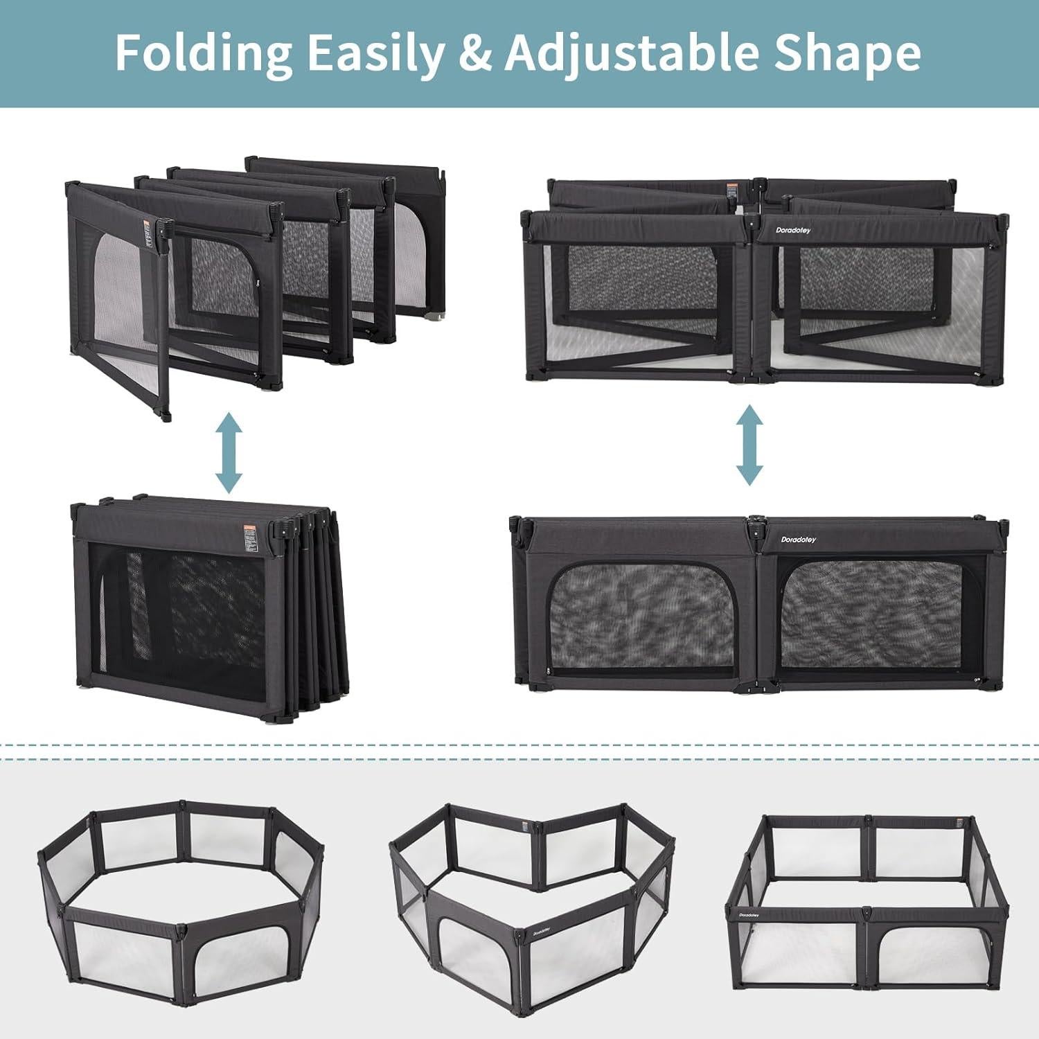 Parque Infantil Plegable Doradotey 200x180 cm Negro Ajustable