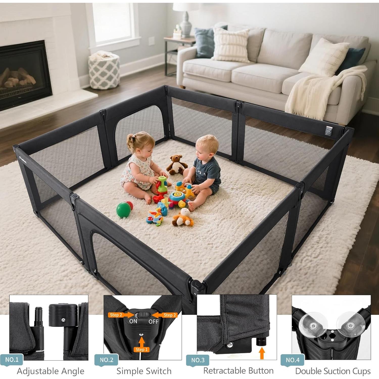 Parque Infantil Plegable Doradotey 200x180 cm Negro Ajustable