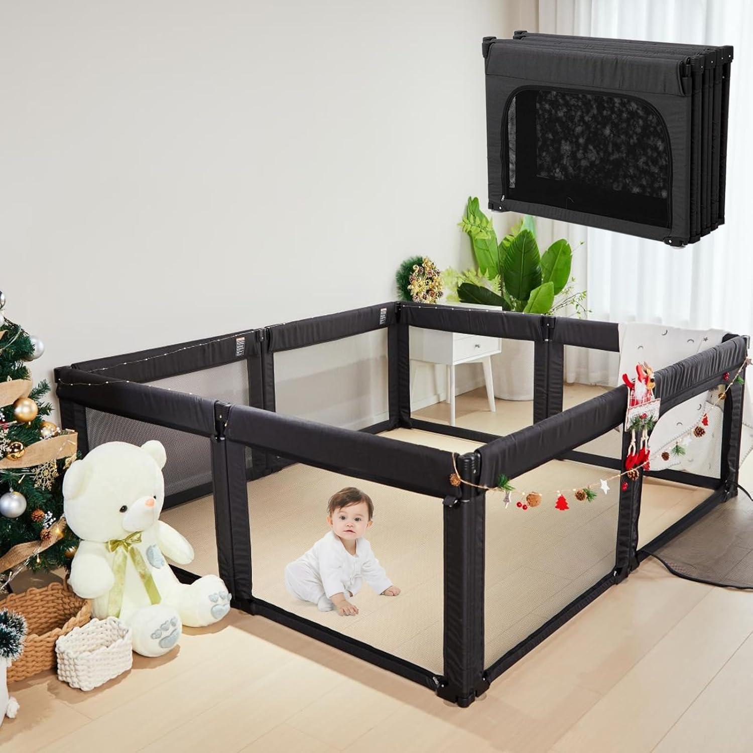 Parque Infantil Plegable Doradotey 200x180 cm Negro Ajustable