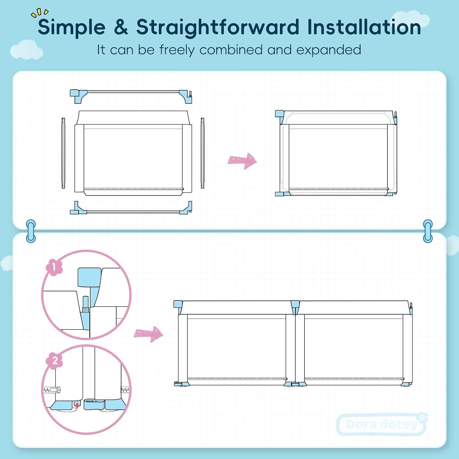 Parque Infantil Plegable Doradotey 200x180 cm Negro Ajustable
