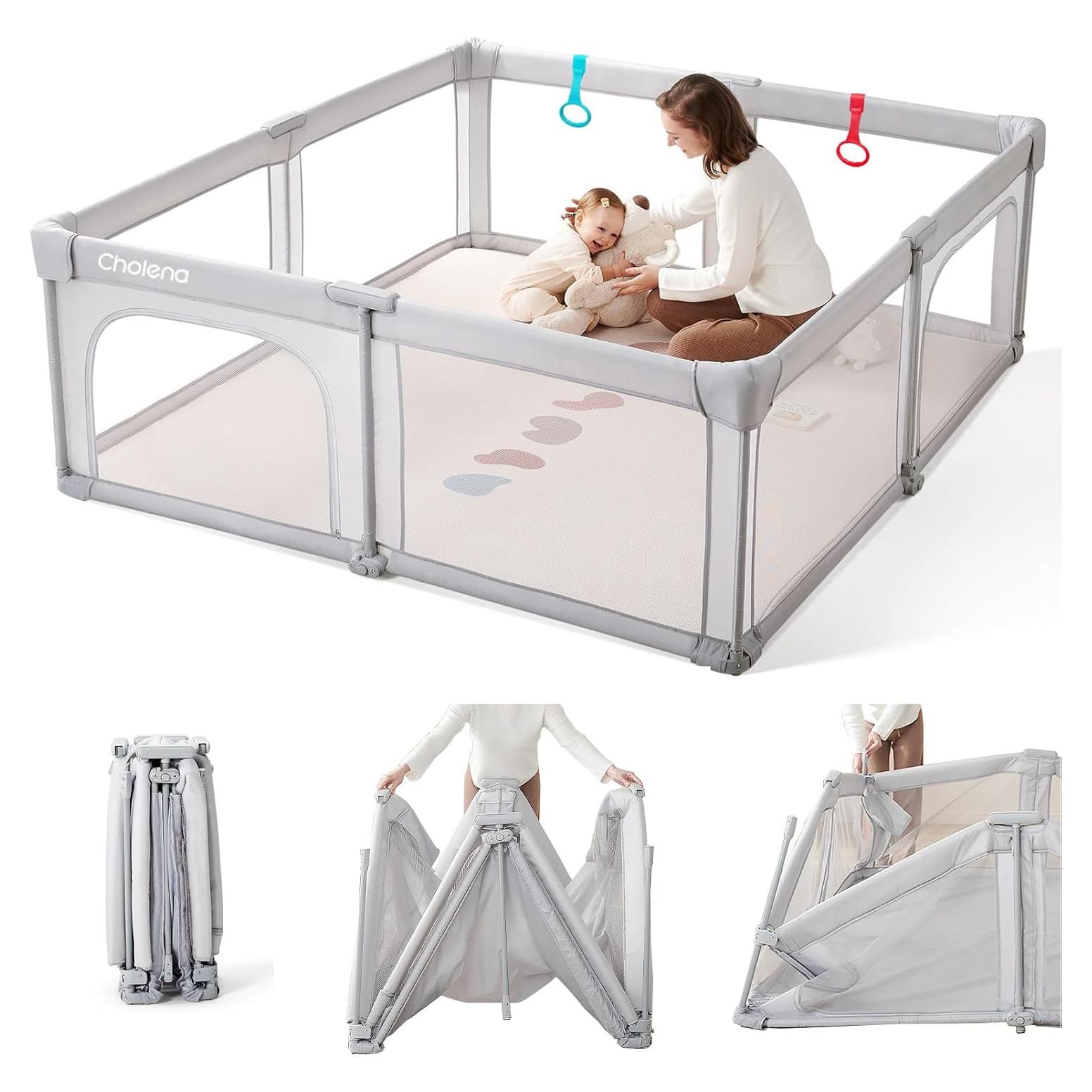 Parque Infantil Plegable Cholena 180x150cm Gris Claro