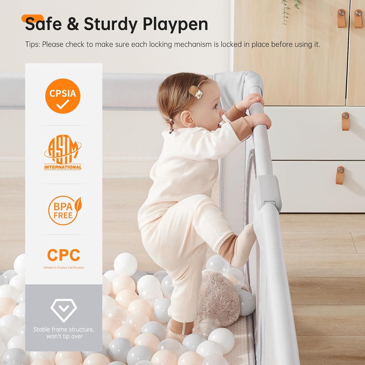 Parque Infantil Plegable Cholena 180x150cm Gris Claro