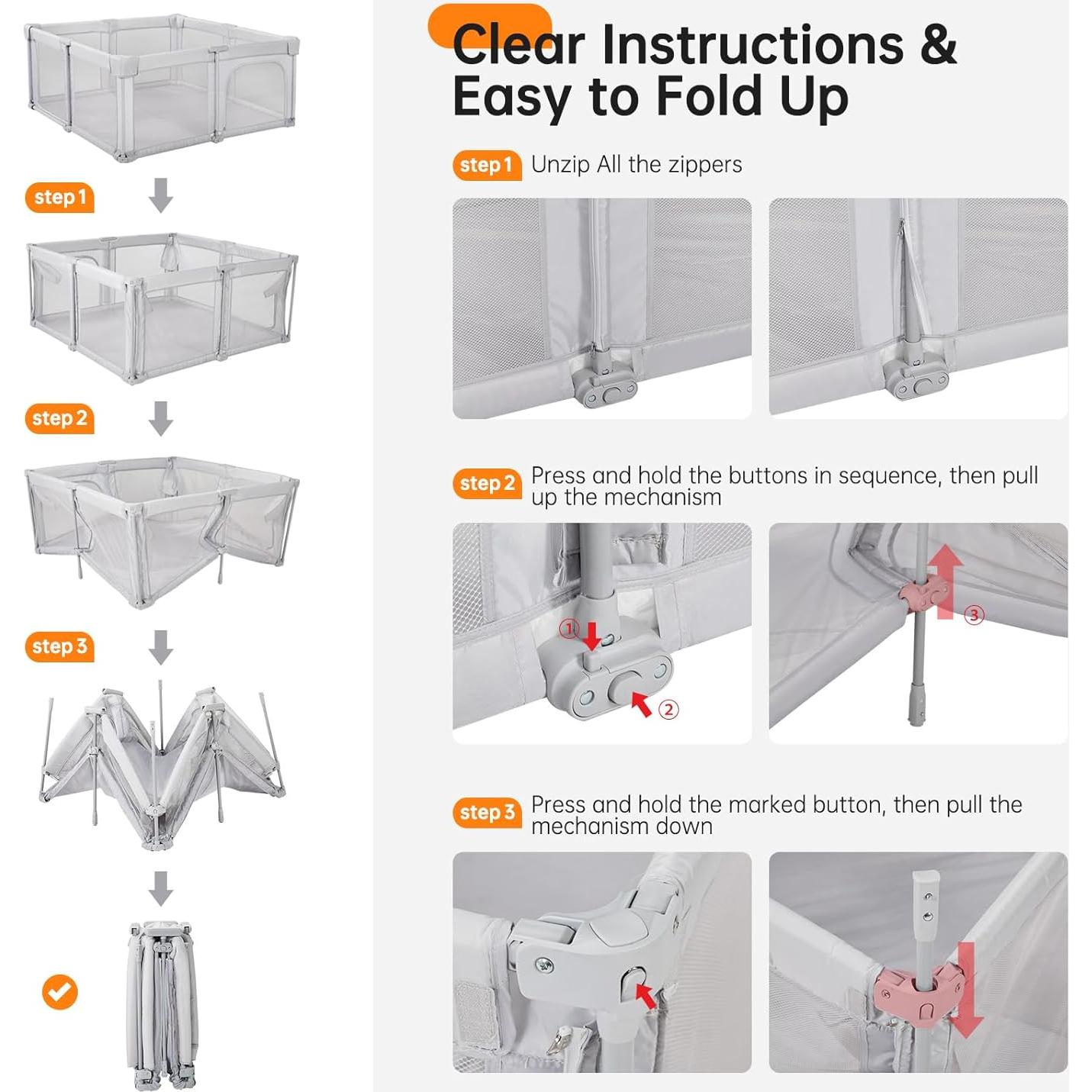 Parque Infantil Plegable Cholena 180x150cm Gris Claro