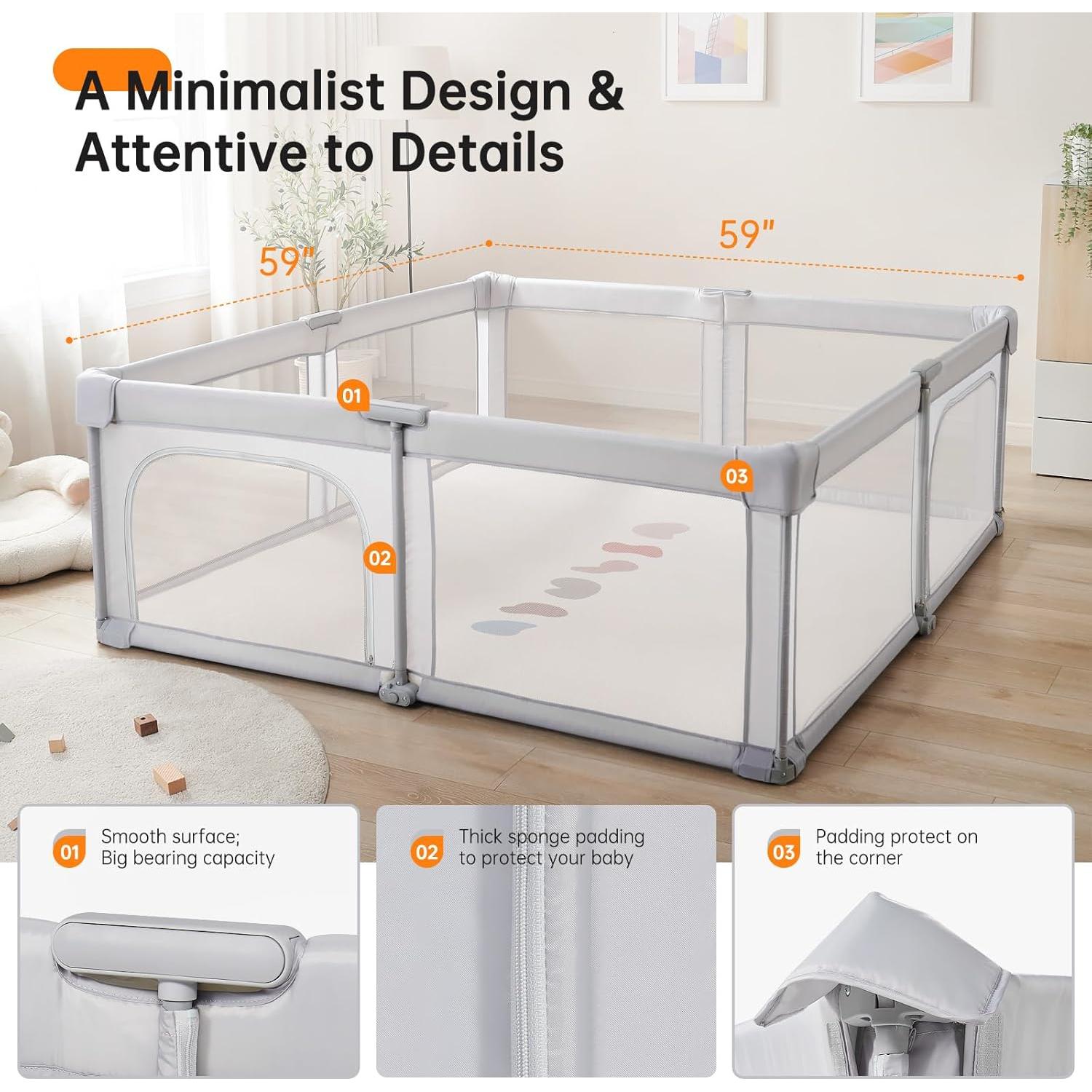 Parque Infantil Plegable Cholena 180x150cm Gris Claro