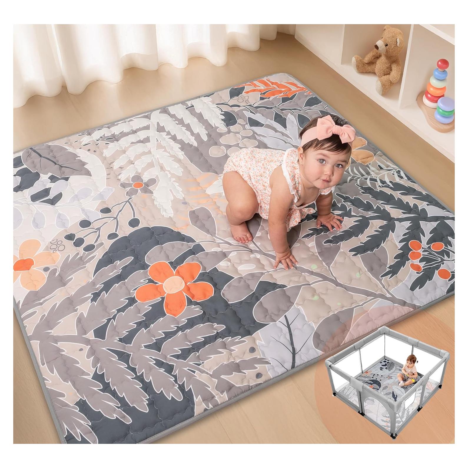 Alfombra de Juego Plegable DOUXHUGGS 127x127 cm Gris Acolchada