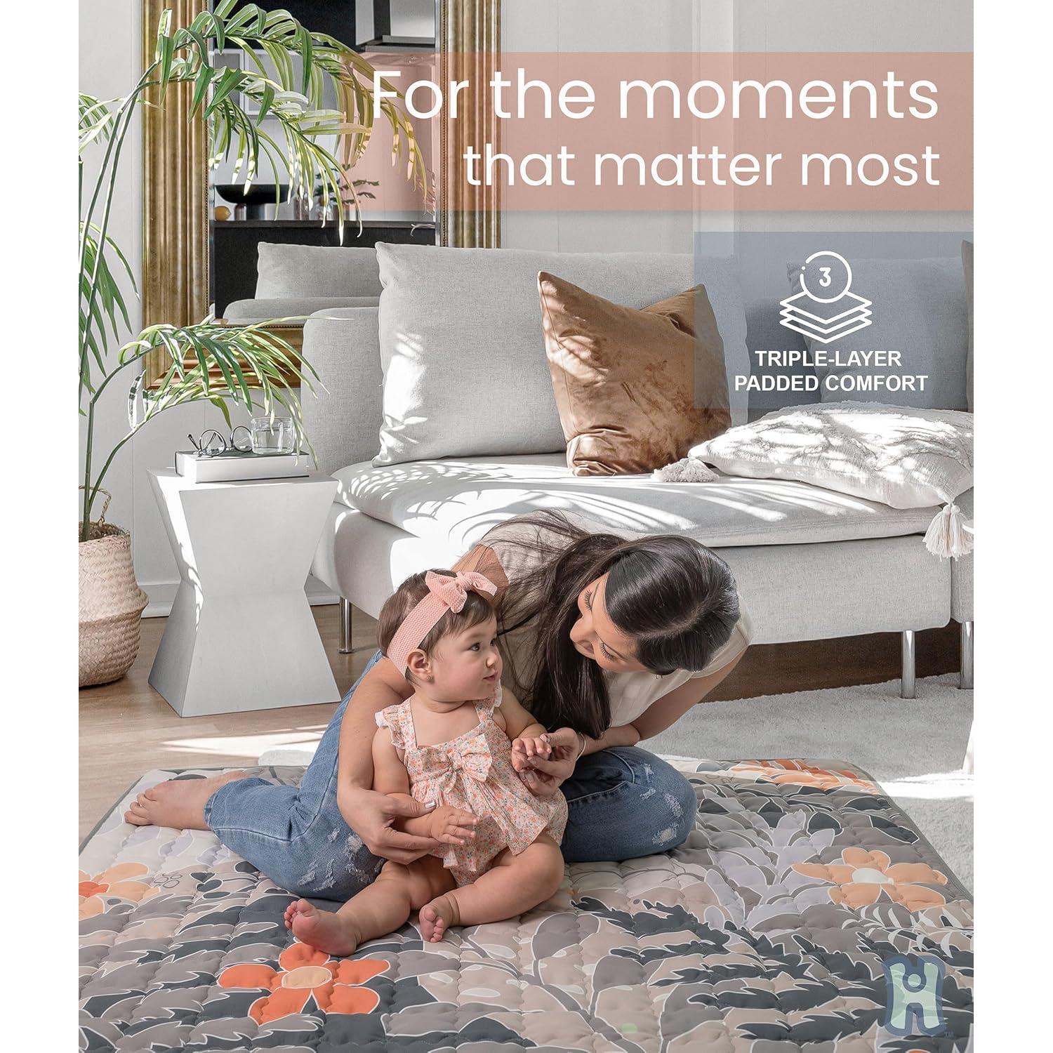 Alfombra de Juego Plegable DOUXHUGGS 127x127 cm Gris Acolchada