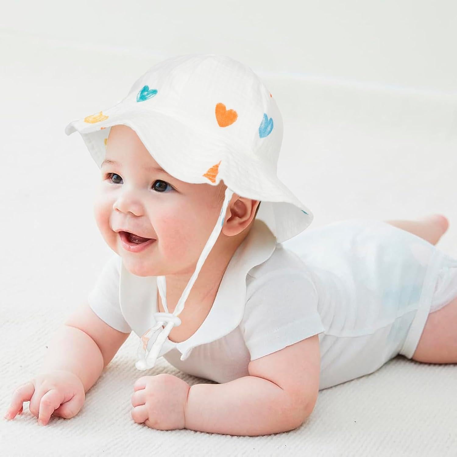 Sombrero de sol para bebés de algodón con ala ancha - 0-12 meses