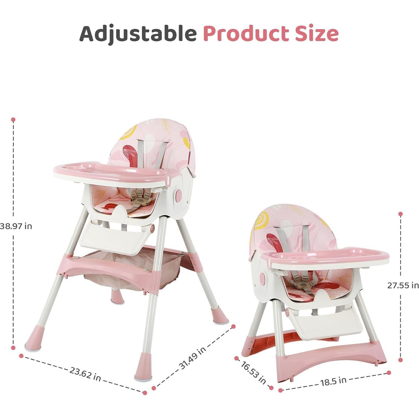 Silla Alta Plegable 6-en-1 para Bebés Rosa - Ajustable y Segura