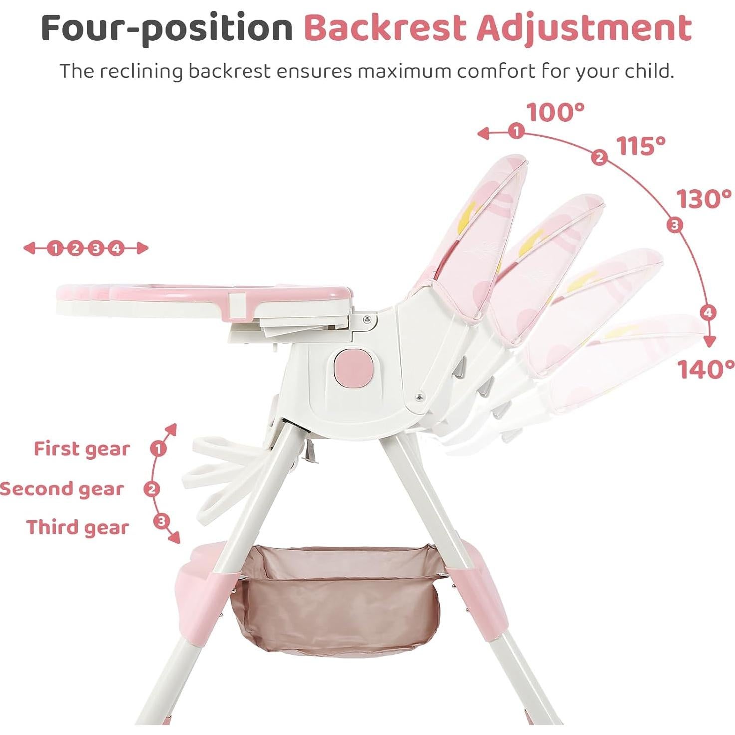 Silla Alta Plegable 6-en-1 para Bebés Rosa - Ajustable y Segura