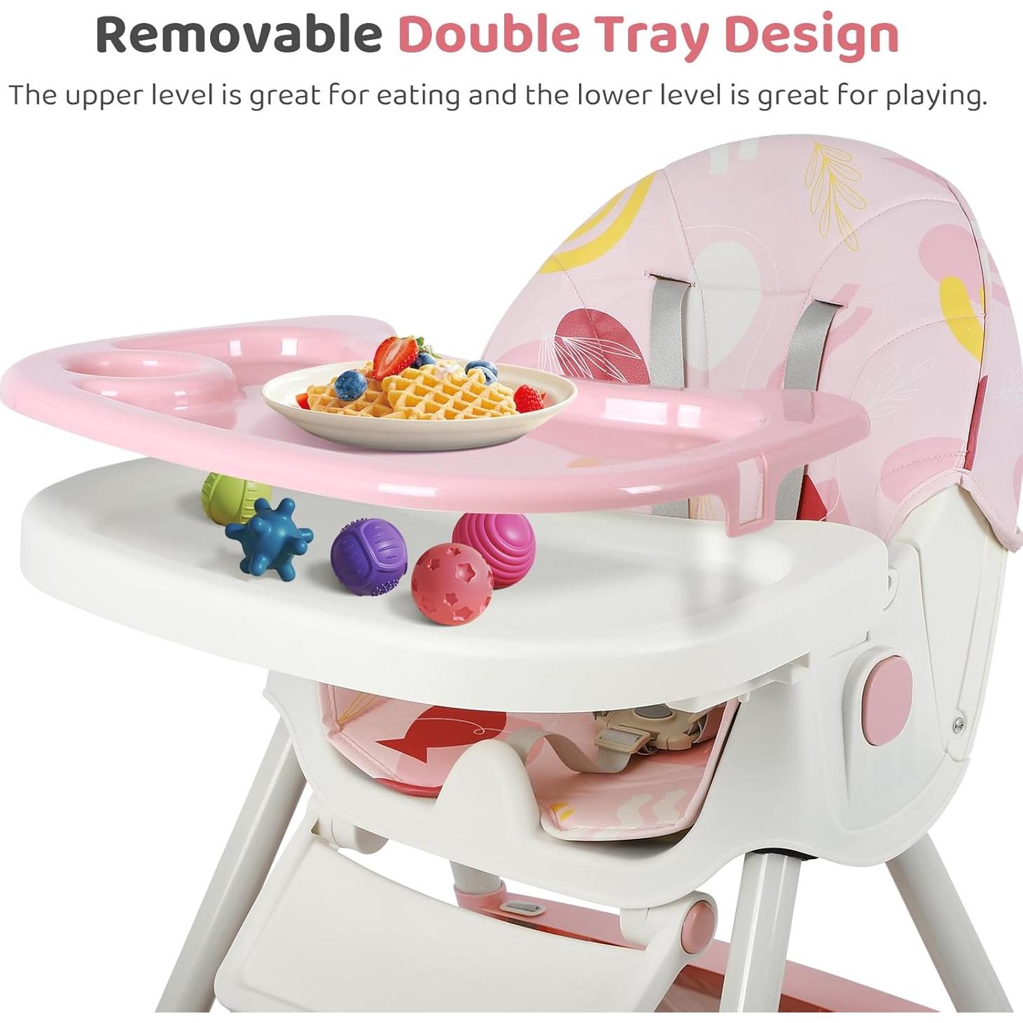 Silla Alta Plegable 6-en-1 para Bebés Rosa - Ajustable y Segura