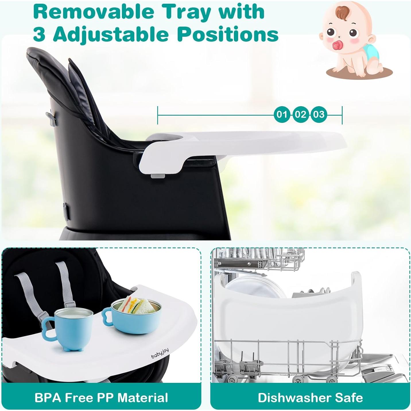 Silla Alta Convertible 8 en 1 BABY JOY - Asiento Elevador Negro