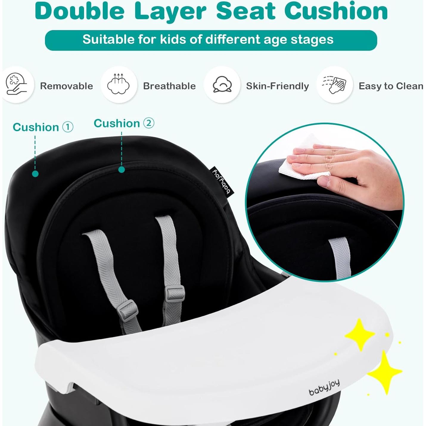 Silla Alta Convertible 8 en 1 BABY JOY - Asiento Elevador Negro