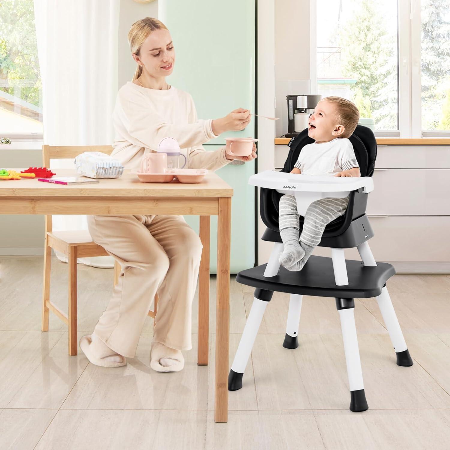 Silla Alta Convertible 8 en 1 BABY JOY - Asiento Elevador Negro