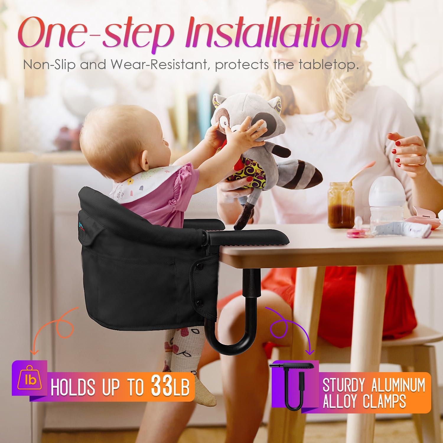Silla Alta Plegable Portátil para Bebés 6-36 Meses - Negro