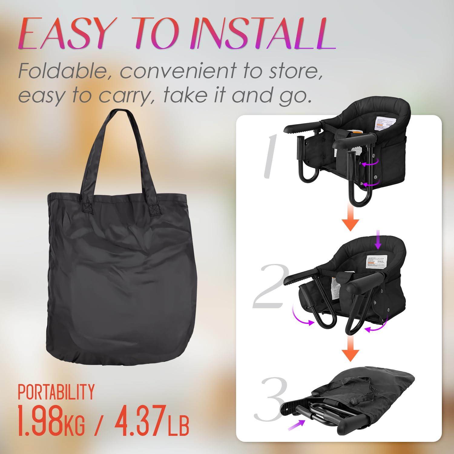 Silla Alta Plegable Portátil para Bebés 6-36 Meses - Negro