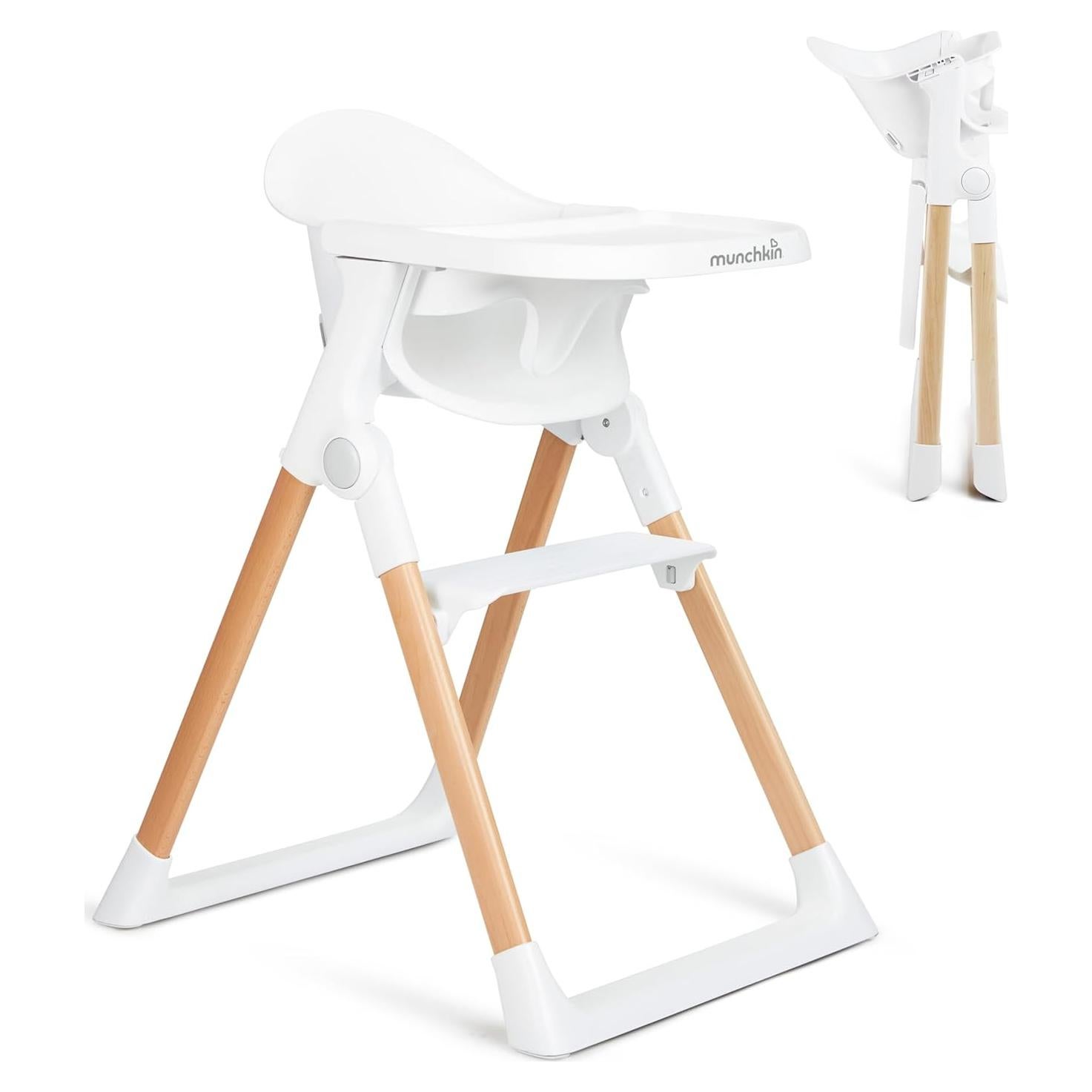 Silla Alta Plegable Munchkin para Bebés Blanca con Madera