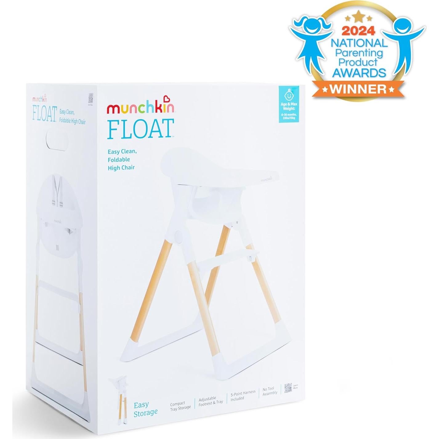 Silla Alta Plegable Munchkin para Bebés Blanca con Madera