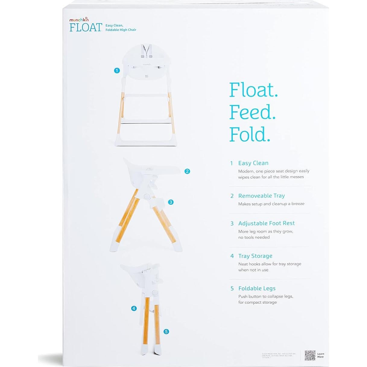 Silla Alta Plegable Munchkin para Bebés Blanca con Madera