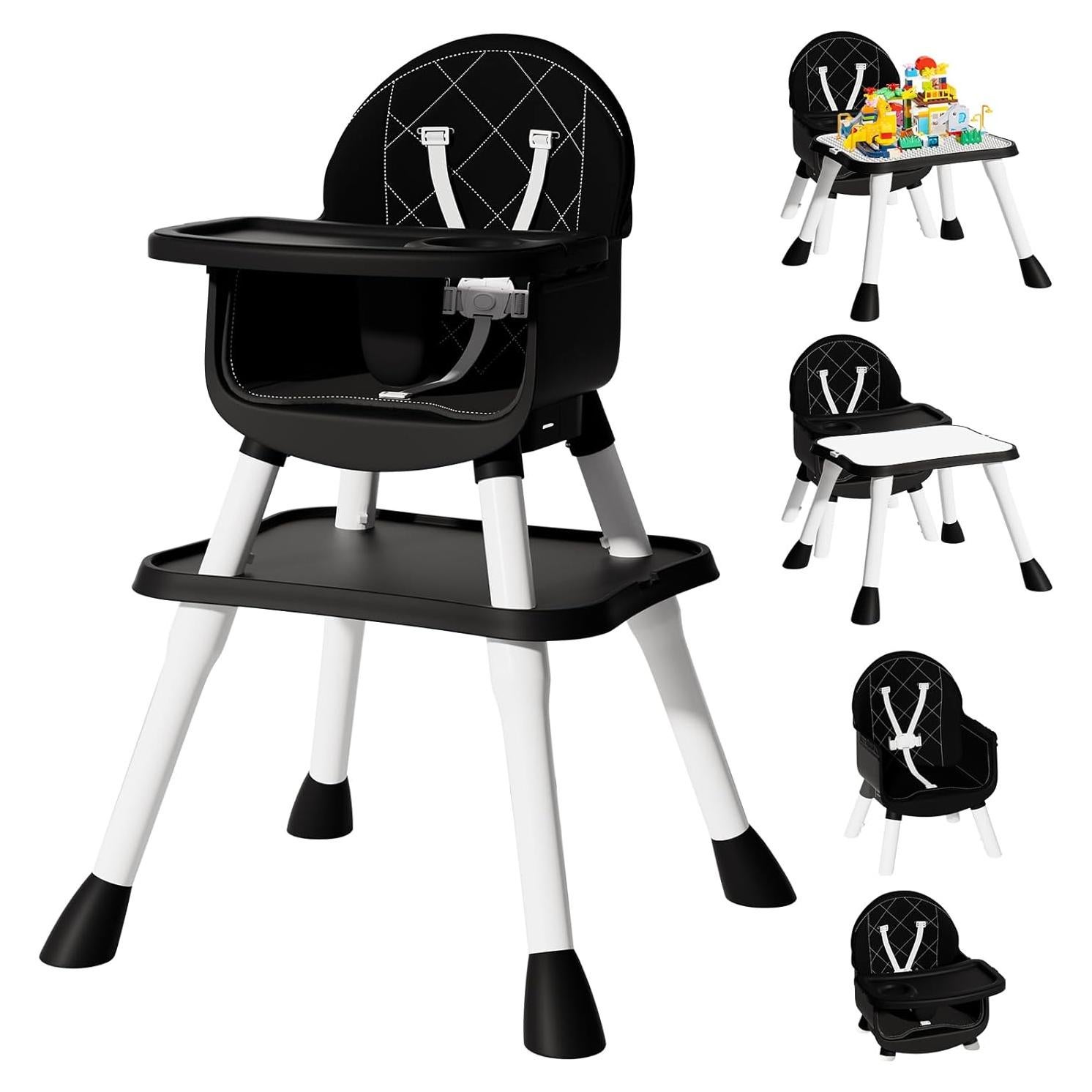 Silla Alta Convertible 6 en 1 para Bebés y Niños - Negro
