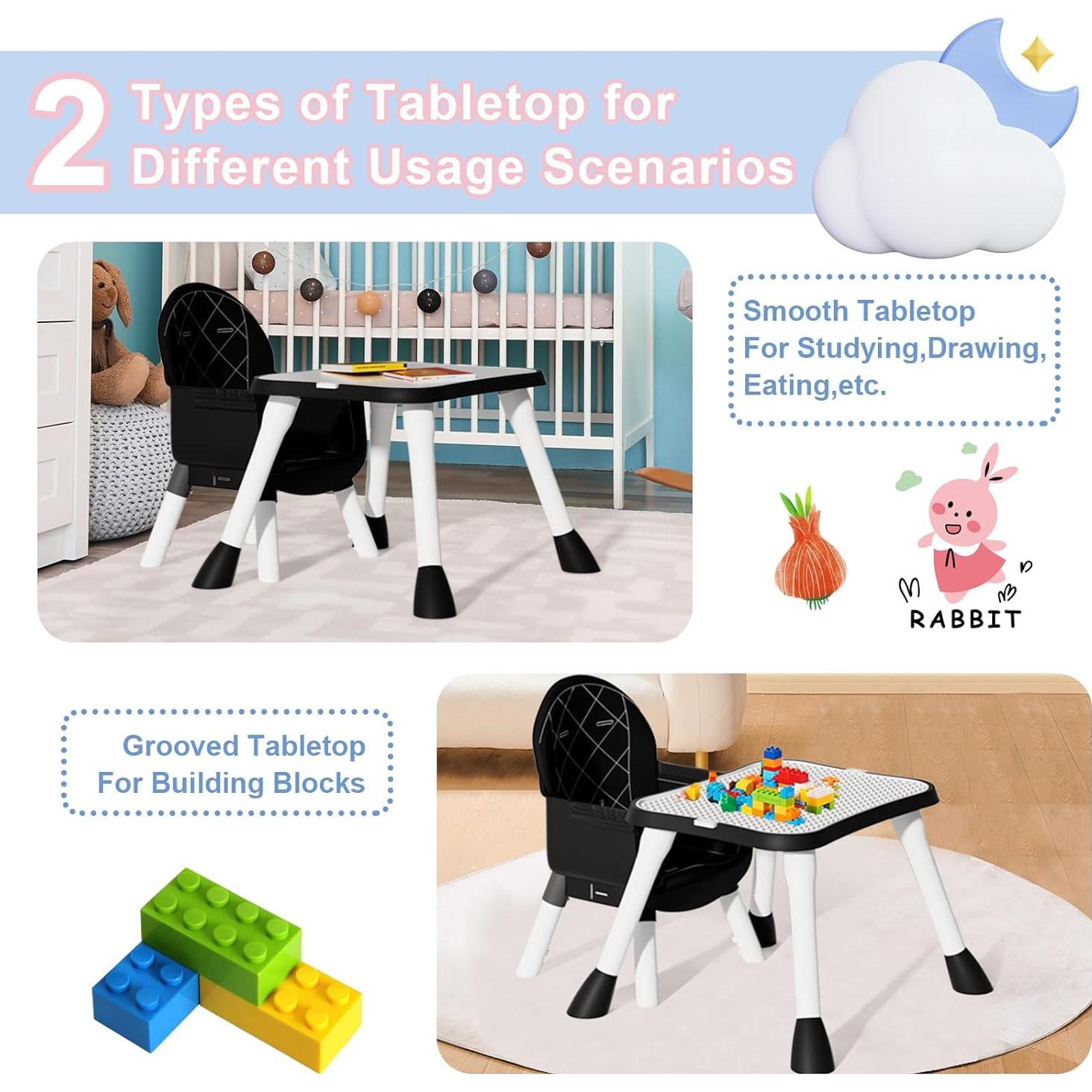 Silla Alta Convertible 6 en 1 para Bebés y Niños - Negro