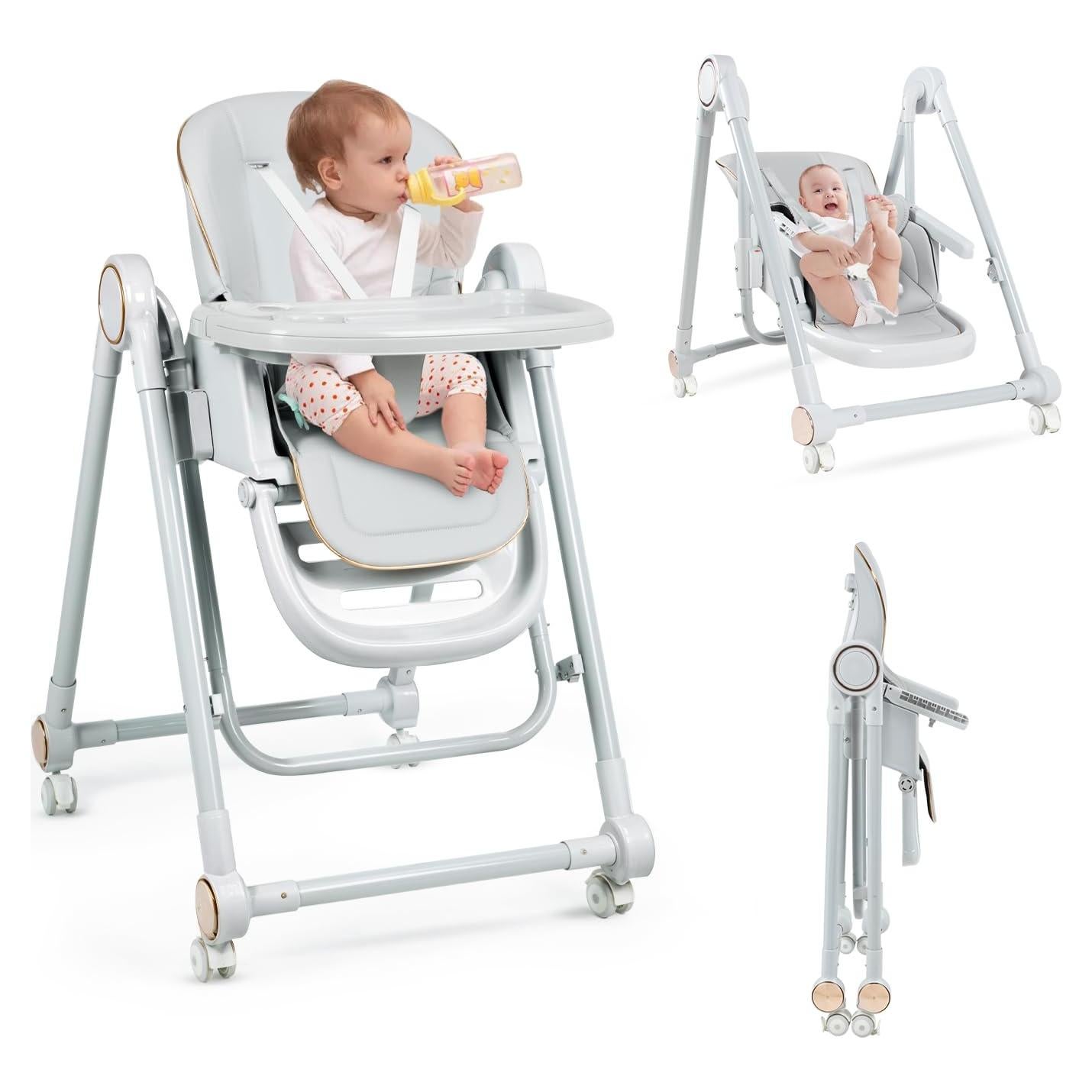 Silla Alta Multifuncional para Bebés Gris Oscuro - Ajustable 8 Alturas