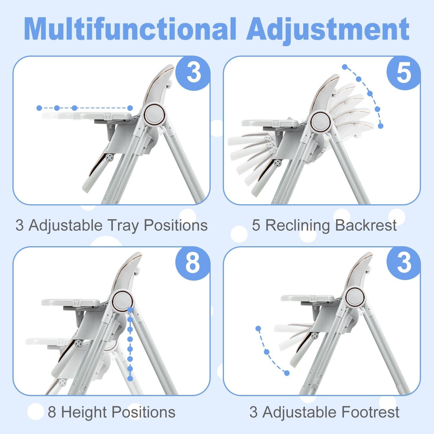 Silla Alta Multifuncional para Bebés Gris Oscuro - Ajustable 8 Alturas