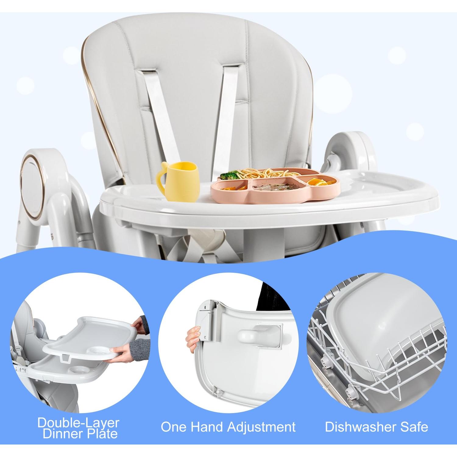 Silla Alta Multifuncional para Bebés Gris Oscuro - Ajustable 8 Alturas