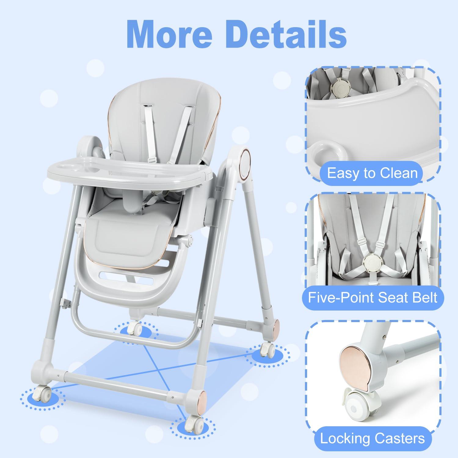 Silla Alta Multifuncional para Bebés Gris Oscuro - Ajustable 8 Alturas