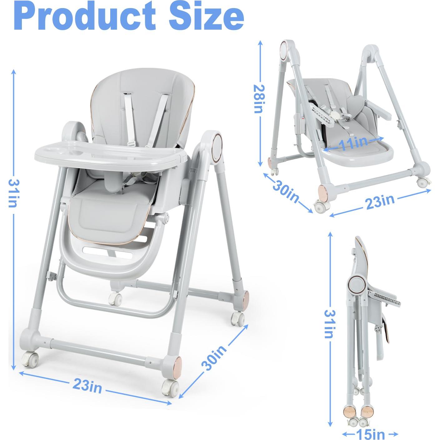 Silla Alta Multifuncional para Bebés Gris Oscuro - Ajustable 8 Alturas