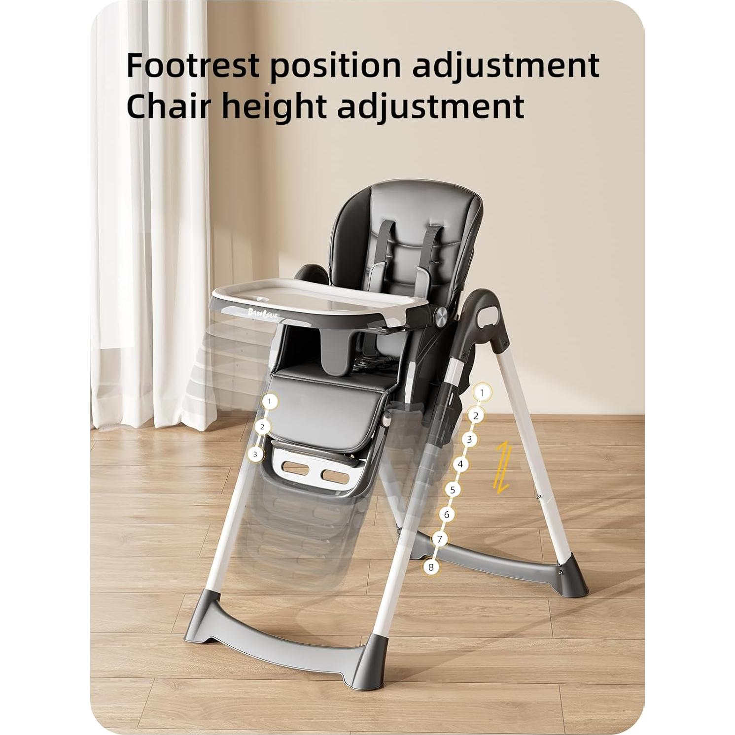 Silla Alta Plegable para Bebés y Niños con Bandeja Ajustable Negra