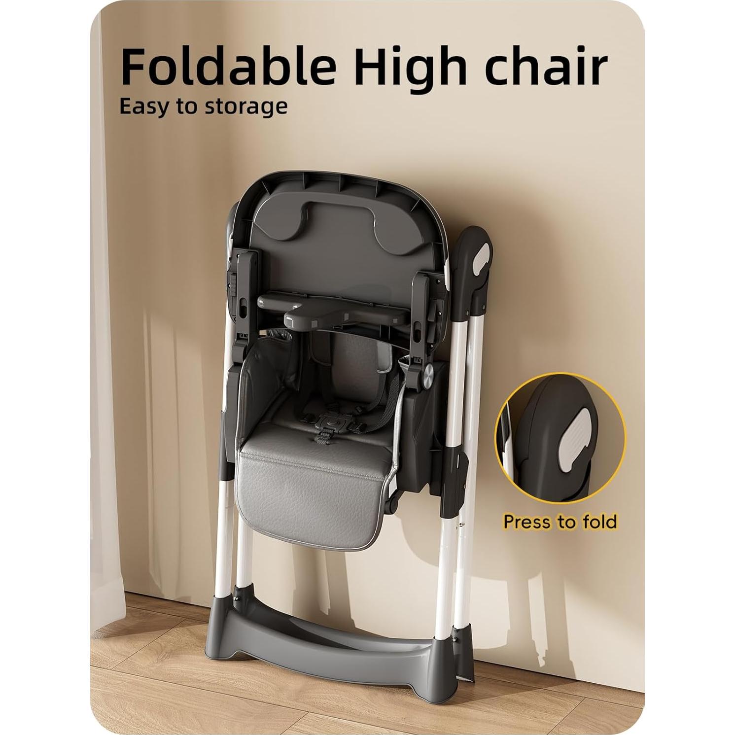 Silla Alta Plegable para Bebés y Niños con Bandeja Ajustable Negra