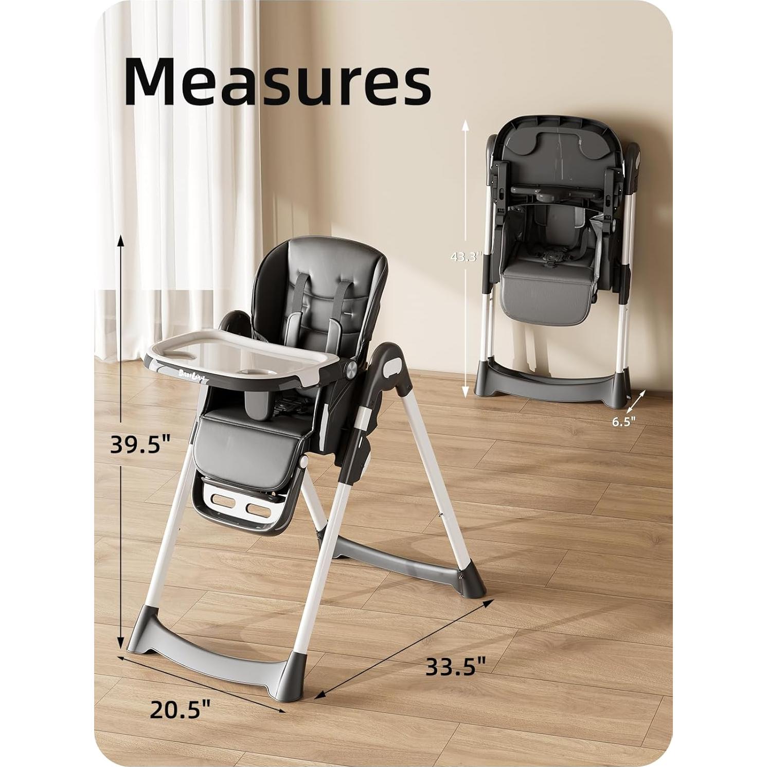 Silla Alta Plegable para Bebés y Niños con Bandeja Ajustable Negra