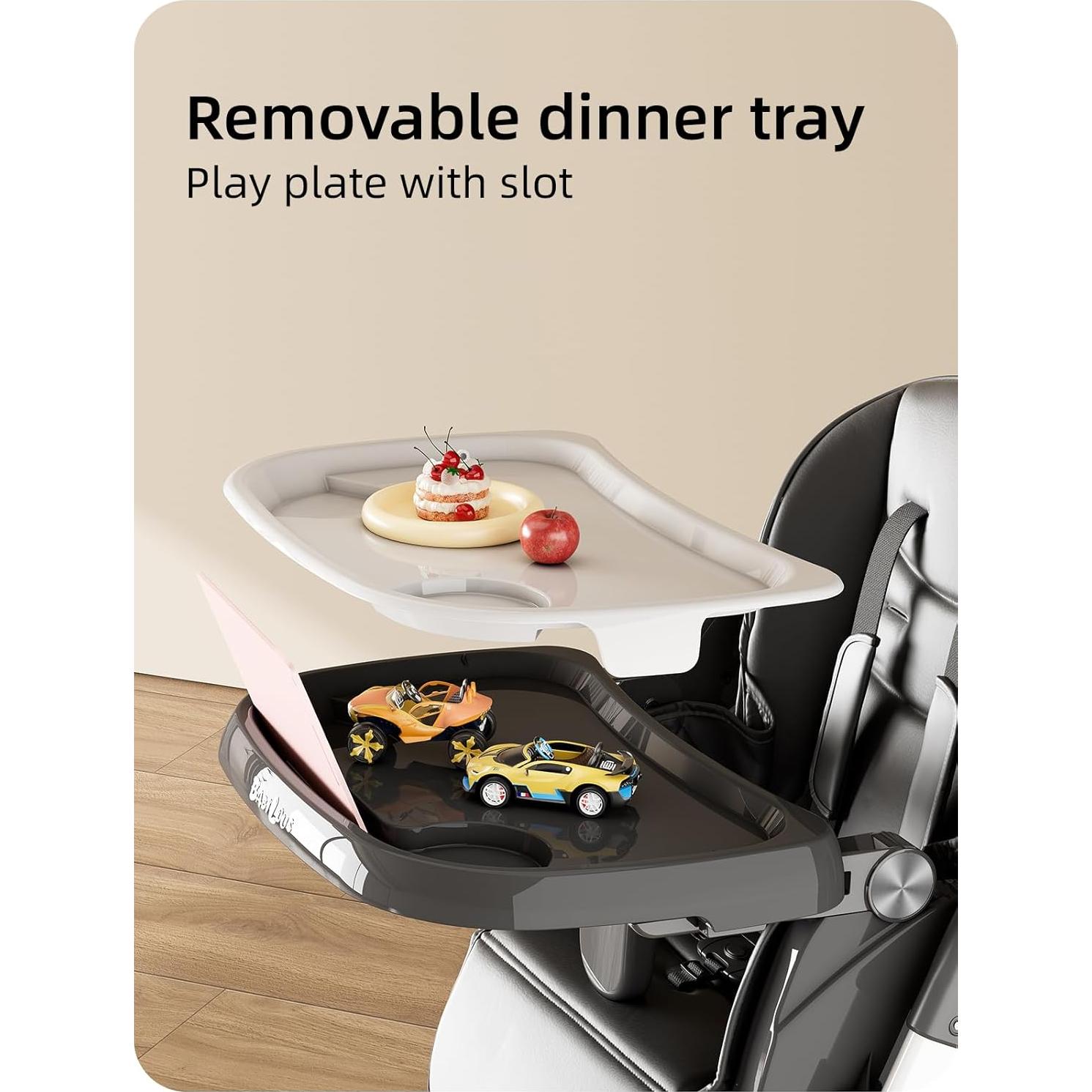 Silla Alta Plegable para Bebés y Niños con Bandeja Ajustable Negra