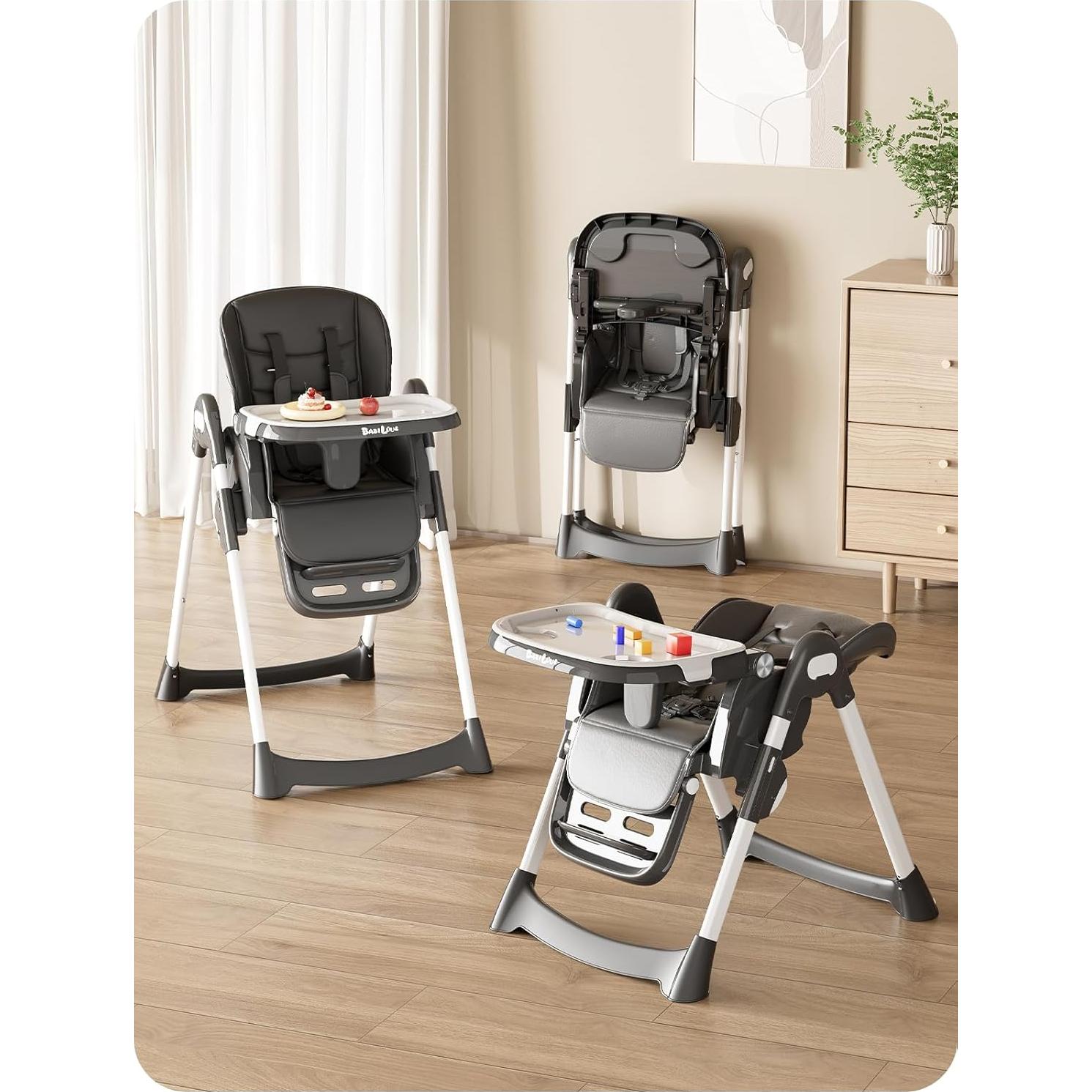 Silla Alta Plegable para Bebés y Niños con Bandeja Ajustable Negra