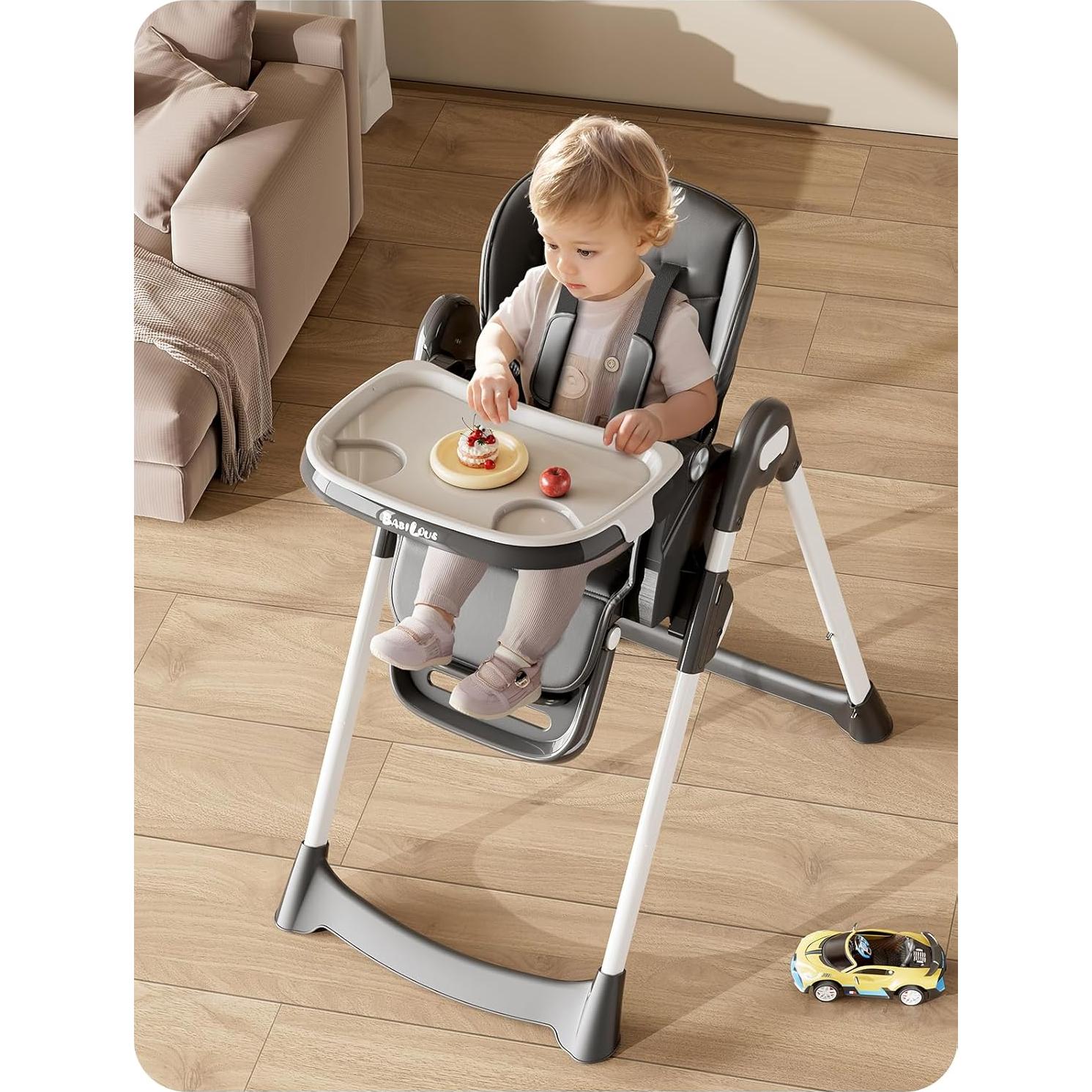 Silla Alta Plegable para Bebés y Niños con Bandeja Ajustable Negra