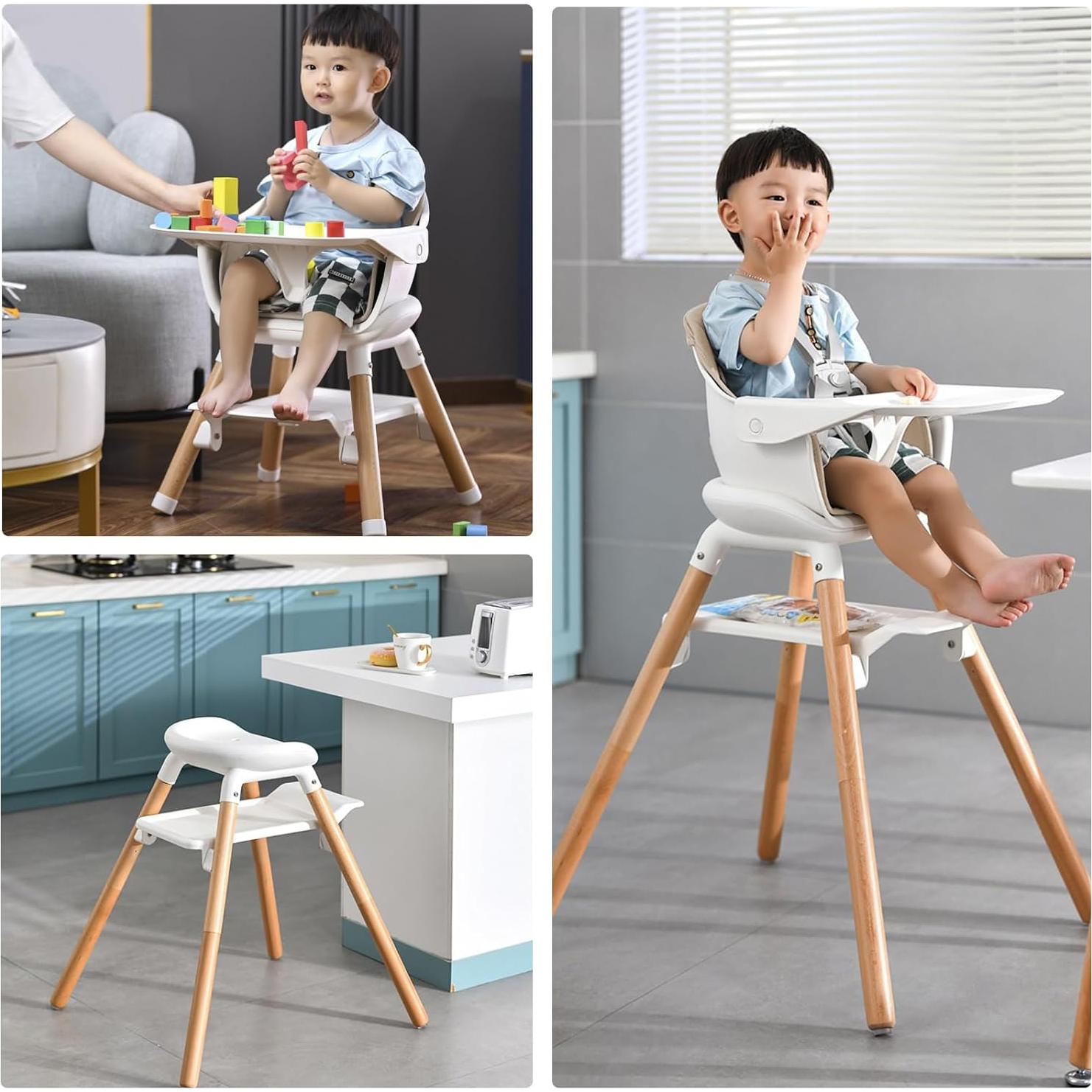 Silla Alta para Bebés Komcot 6 en 1 Beige, Madera y Plástico