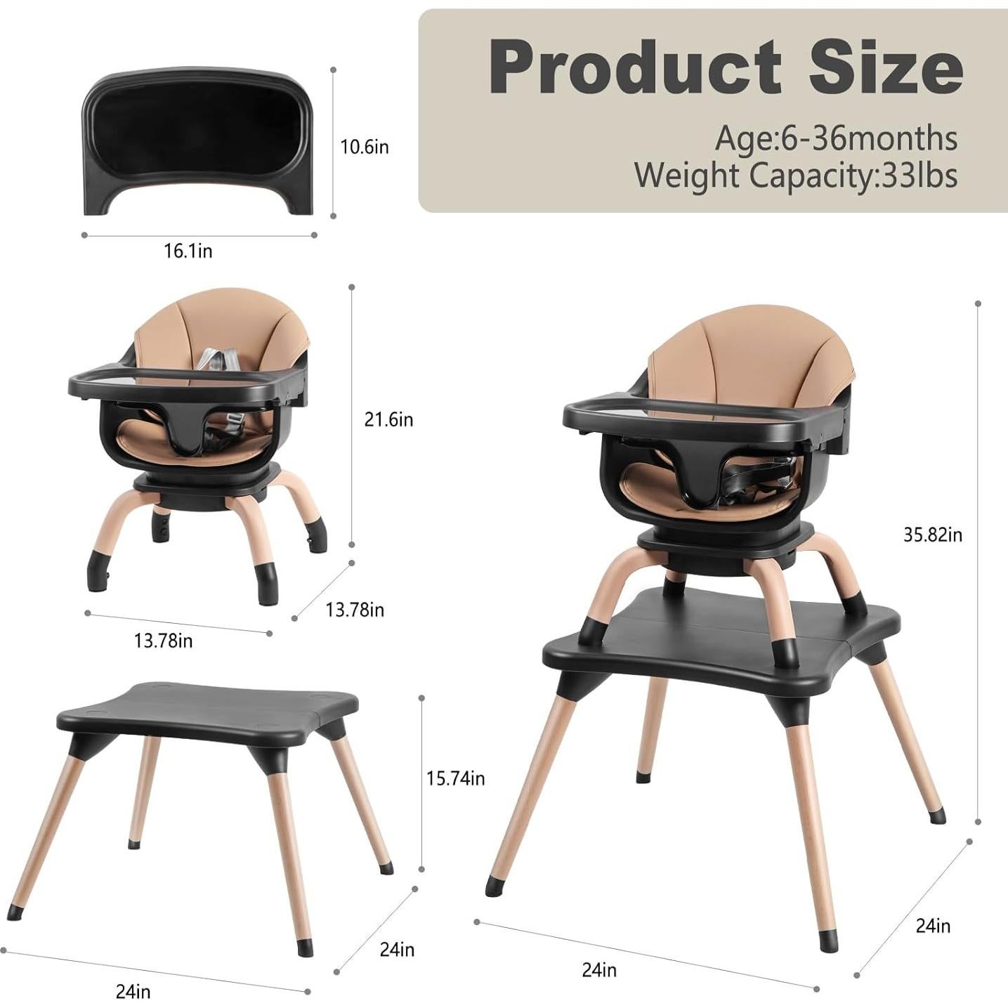 Silla Alta 7 en 1 Komcot para Bebés y Niños - Negro