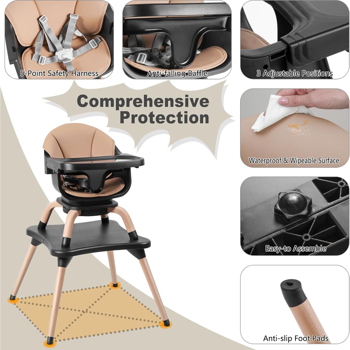 Silla Alta 7 en 1 Komcot para Bebés y Niños - Negro