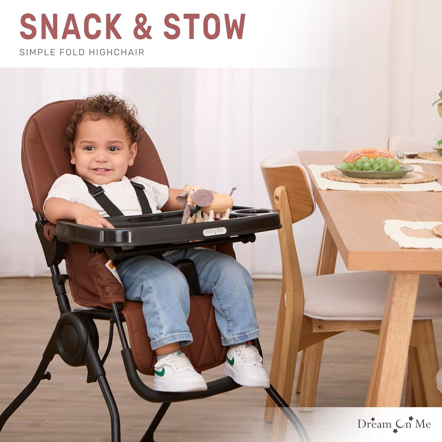 Silla Alta para Bebés Dream On Me Snack & Stow Cognac Plegable