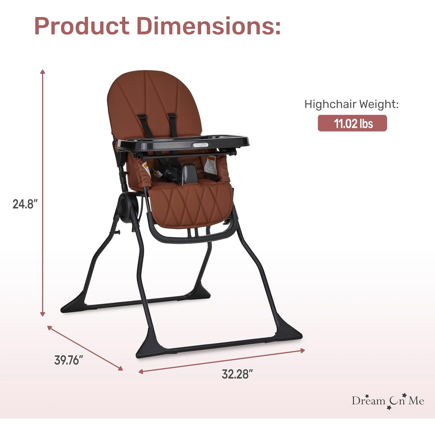 Silla Alta para Bebés Dream On Me Snack & Stow Cognac Plegable