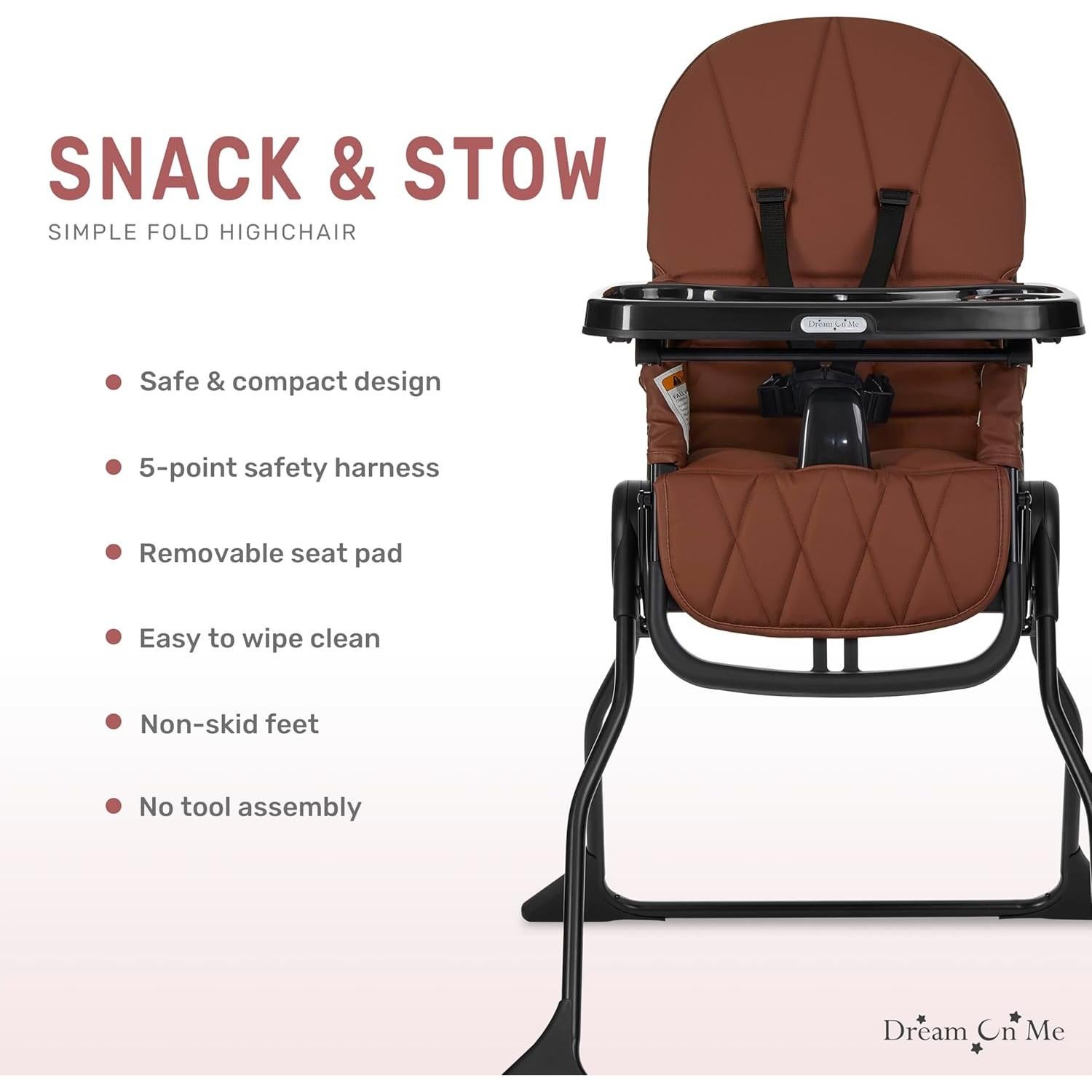 Silla Alta para Bebés Dream On Me Snack & Stow Cognac Plegable