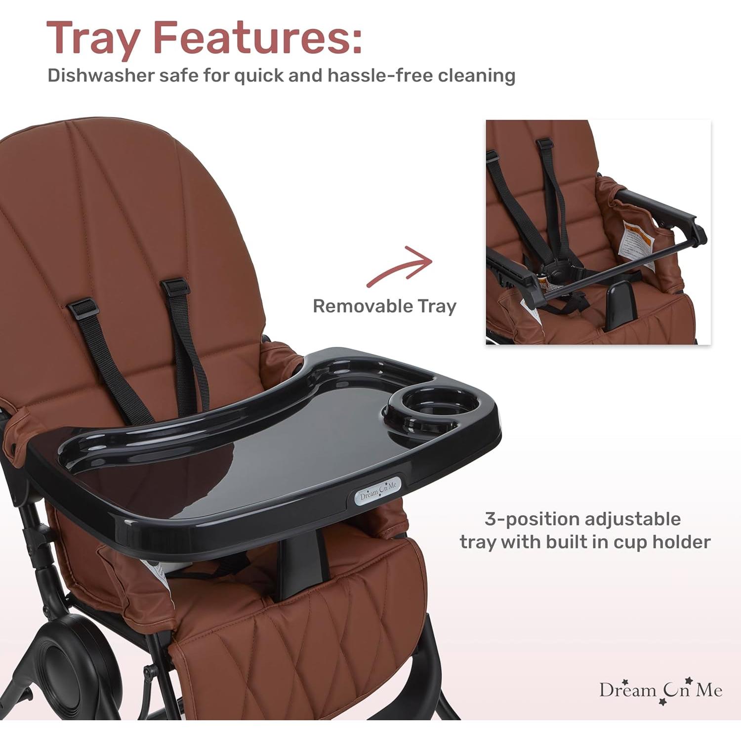 Silla Alta para Bebés Dream On Me Snack & Stow Cognac Plegable